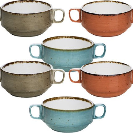 Brisbane Soepkommetjes D10xh5,3cm - BLUE-GREY-ORANGE (set van 6)
