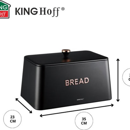 KINGHOFF Boîte à pain - Boîte à pain en métal - Noir mat - 35x23x21 cm - Trous de ventilation - Hygiénique et facile à nettoyer - Boîte à pain