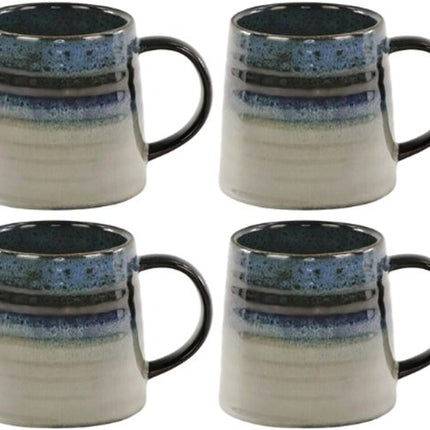 MPLCo - Ombres Mok - Koffiemok - Set van 4 - Theemok - Unieke Beker - Moderne Koffiebeker Servies - Vaatwasser & Magnetron Bestendig - 400ml - Ø10 x 10 cm - Navy blauw en Grijs