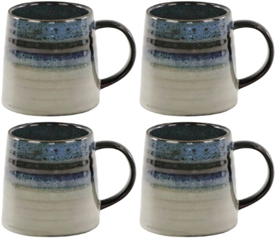 MPLCo - Ombres Mok - Koffiemok - Set van 4 - Theemok - Unieke Beker - Moderne Koffiebeker Servies - Vaatwasser & Magnetron Bestendig - 400ml - Ø10 x 10 cm - Navy blauw en Grijs
