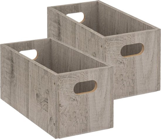 5Five Aufbewahrungskorb / Regalkorb aus Holz - 2er-Set - grau - 7 Liter - 31 x 15 x 15 cm - Aufbewahrungsboxen - Fächerregal-Körbe