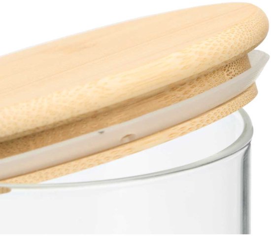 Bewaarpot - Glazen Voorraadpot - Borosilicaat Glas Bewaarpot met Bamboe Deksel - Keuken Voorraadbus - Transparante Voorraadpot Groot - Pasta Rijst Muesli - 1.8L - 10 x 10 x 25 cm - Transparant & Bamboe