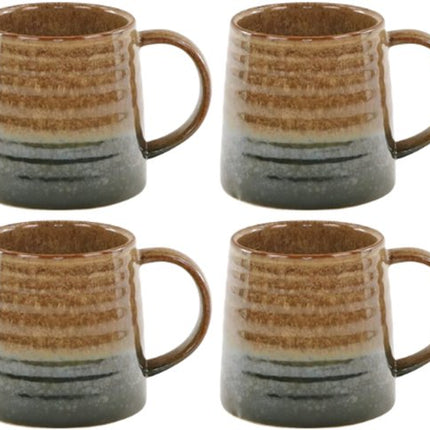 MPLCo - Ombre Insta Mok - Koffiemok met Reactieve Glazuur - Set van 4 - Theemok Groot - Modern Design - Oven & Magnetron Bestendig - Handgemaakte Beker - Vaatwasserbestendig - Keramiek - 400ml - Groen/Bruin