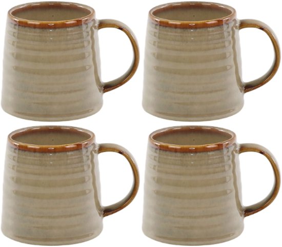 MPLCo - Ombre Insta Mug - Coffee Mug with Reactive Glaze - Set of 4 - Large Tea Mug - Modern Design - Oven & Microwave Safe - Handmade Cup - Dishwasher Safe - Ceramic - 400ml - Light Brown