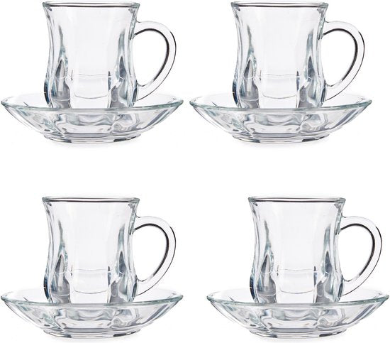 Vivalto Tea Glass with Saucer and Handle - 125 ml - Set of 4 - Turkish Tea Glasses