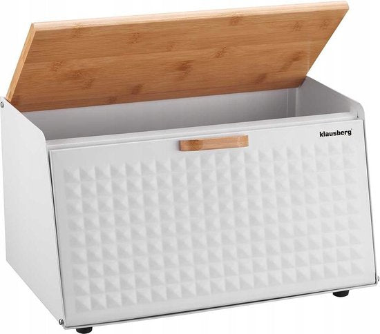 Klausberg 7468 Double-Sided Bread Bin - Diamond White - Stainless Steel and Wooden Bread Storage Box - Bread Container