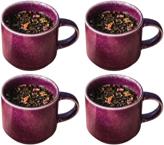 MPLCo - Stack Mok - Koffiemok met Reactieve Glazuur Handgemaakt Design - Set van 4 - Theemok - Modern Minimalistisch Servies - voor Koffie Thee Espresso - Vaatwasserbestendig - Keramiek - 350 ml - Diep Paars