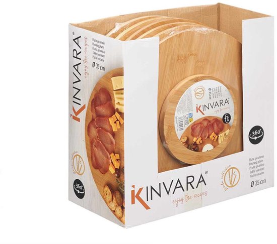 Draaiplateau - Draaitafel - Houten Serveerschaal Draaibaar - Rotating Tray - Bamboe - Ronde - 35 x 35 x 3 cm - Hout