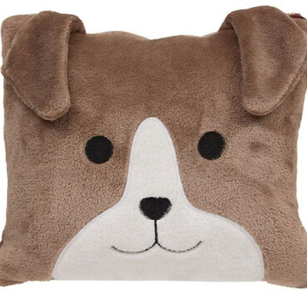 2-in-1 Knuffelkussen en Dekentje - Met Rits - Deken & Kussen - Voor Kinderen - Hondenontwerp - Polyester - 150 x 100 cm - Bruin