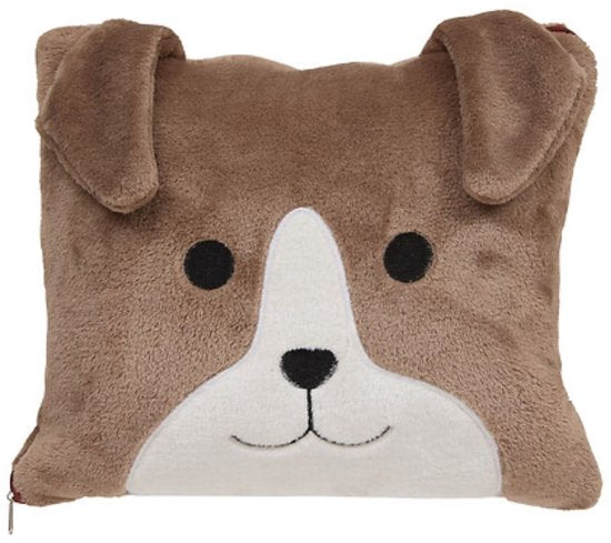 2-in-1 Knuffelkussen en Dekentje - Met Rits - Deken & Kussen - Voor Kinderen - Hondenontwerp - Polyester - 150 x 100 cm - Bruin