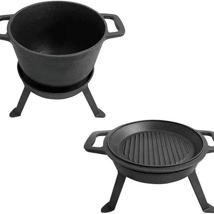 Kinghoff KH1732 - Gietijzeren Camping Kookset 3-in-1 (5L) - Grillpan, Deksel & Pan - Kookstel - Kamperen - Cookingset
