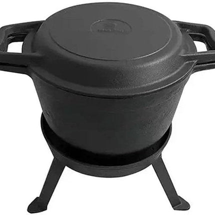 Kinghoff KH1732 - Gietijzeren Camping Kookset 3-in-1 (5L) - Grillpan, Deksel & Pan - Kookstel - Kamperen - Cookingset
