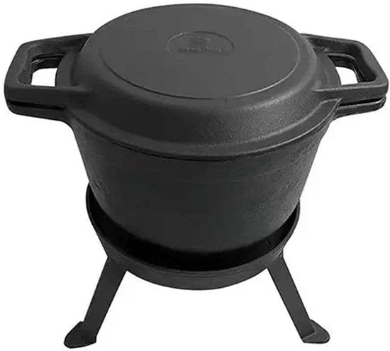 Kinghoff KH1732 - Gusseisernes Camping-Kochset 3-in-1 (5L) - Grillpfanne, Deckel & Topf - Kochset - Camping - Kochgeschirr