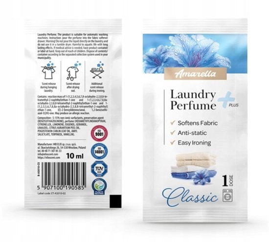Elix - Amarella Laundry Perfume - Set of 4 Sachets - Laundry Perfume - Fabric Softener Fragrance - Anti-static Easy Ironing - Long-lasting - 10 ml Sachet - Classic