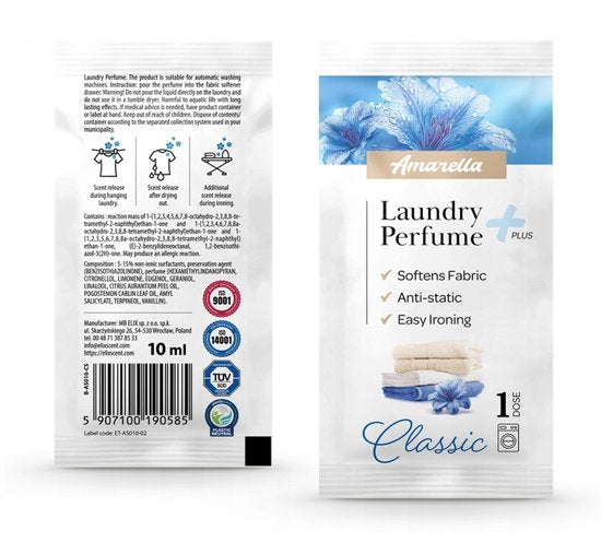 Elix - Amarella Laundry Perfume - Laundry Perfume - Fabric Softener Perfume - Antistatic Ironing Aid - Long-lasting - 10 ml Sachet - Classic
