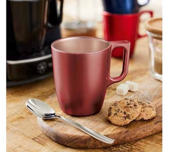 Mok - Moderne Koffiemokken - Glazen Mok - Set van 6 - Luxe Drinkglazen Voor Koffie & Thee - 250ml - 10.4 x 10.4 x 9.2 cm - Rood