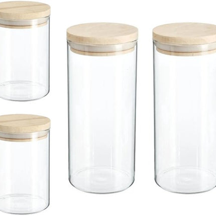 Secret de Gourmet - Keuken voorraadbussen/potten - glas/hout - set 4x stuks - 600 en 1000 ml