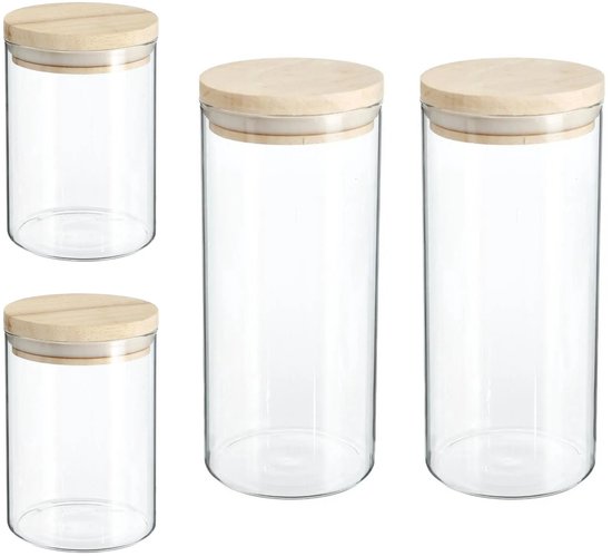 Secret de Gourmet - Keuken voorraadbussen / potten - glas / hout - set 4x stuks - 600 en 1000 ml