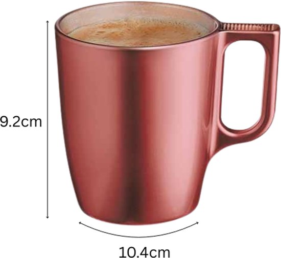 Mok - Moderne Koffiemokken - Glazen Mok - Set van 6 - Luxe Drinkglazen Voor Koffie & Thee - 250 ml - 10,4 x 10,4 x 9,2 cm - Rood