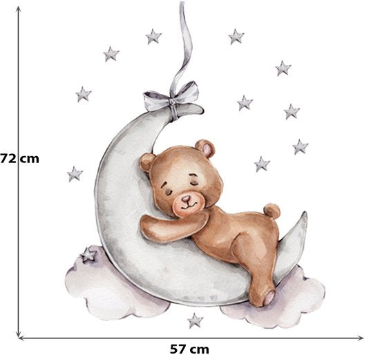 Sipo Wandsticker Beer op de Maan - Zelfklevende Ruimte Muurdecoratie voor Kinderkamer - 72x57 cm - Space Wandsticker met Sterren en Maan