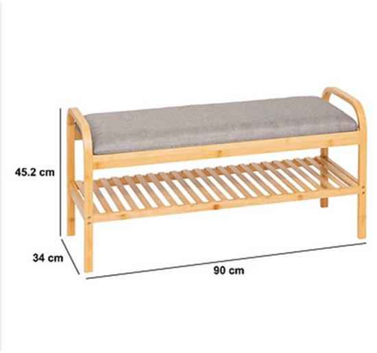5Five Shoe Rack Bench - 2-tier - bamboo / plastic - 90 x 34 x 45 cm - for 4 pairs of shoes