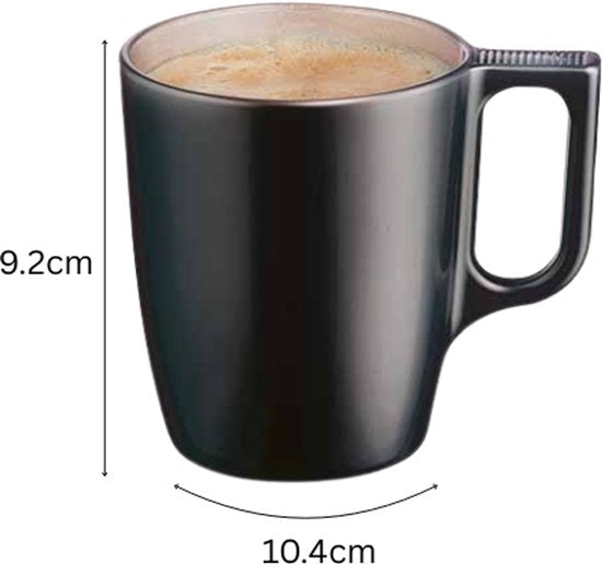 Mug - Tasses à café modernes - Mug en verre - Set de 6 - Verres de luxe pour café et thé - 250 ml - 10,4 x 10,4 x 9,2 cm - Noir