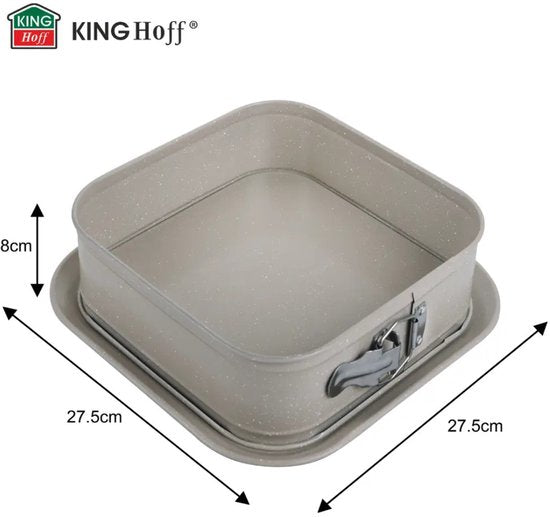 Bakvormen Set - Cakepan - 3-Delig Bakvormen Set - 26 x 11,5 x 7,5 cm Rechthoekige Baktray + Ø12 cm Ronde Cakepan + 27,5 cm Vierkante Bakvorm - Carbon Staal - Marmeren Anti-aanbaklaag - Beige-Grijs