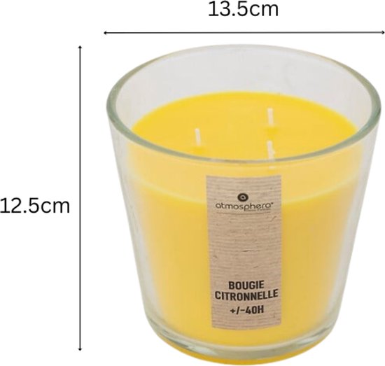 Nina Scented Candle Set - Scented Candle - Perfumed Candle - Large Scented Candle in Glass Jar - Exotic Fruits - Rose - Citronella - Scented Candle - 500 g - 13.5 x 12.5 cm - Transparent