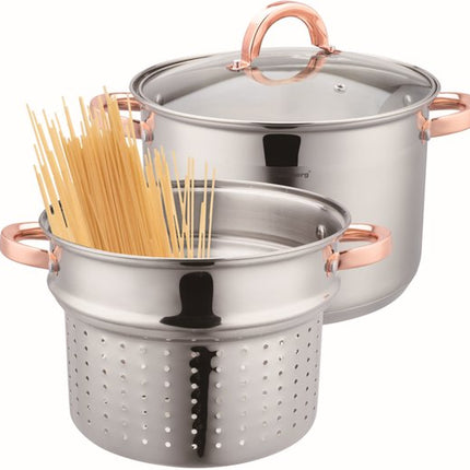 Klausberg 7739 - Kookpan met pasta inzetpan - 2 delig - 24 cm - 7.5 liter - rvs - alle warmtebronnen