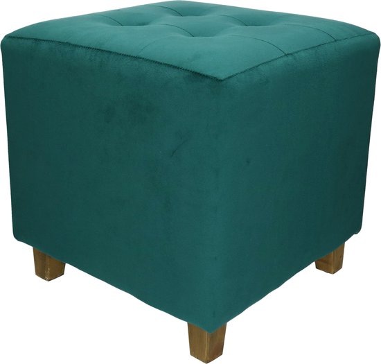 Atmosphera sitting stool/side chair/pouffe - wood/fabric - blue velvet - D35 x H35 cm
