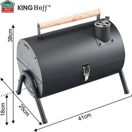 KINGHoff Grill - Draagbare Houtskoolbarbecue Grill - Camping BBQ met Deksel - Opvouwbare Tafelgrill - Reis BBQ met Ventilatie - Compacte Barbecue voor Balkon & Camping - Gepoedercoat Staal - ca. 41 x 25 x 38 cm - Zwart
