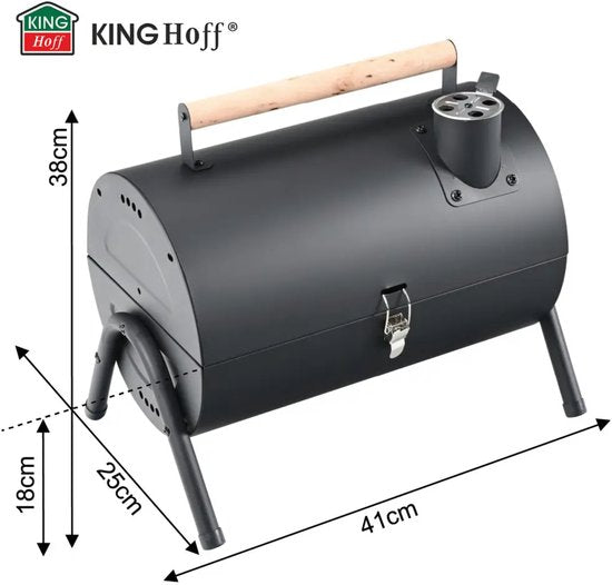 Kinghoff draagbare houtskoolbarbecue met deksel – 41 x 25 x 38 cm, zwart – foto 5