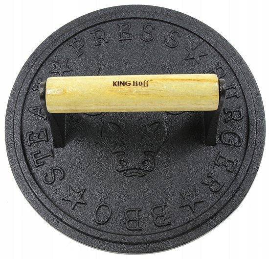 Kinghoff Gietijzeren Vleesprasser Ø22 cm – Hamburger- & Steakpers met Houten Handvat – KH-1760