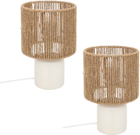 Koby Table Lamp - Set of 2 Table Lamps - Modern Lamp E14 - Steel & Ceramic Table Lamp - Ambient Lighting Living Room Bedroom - 16 x 16 x 24 cm - White