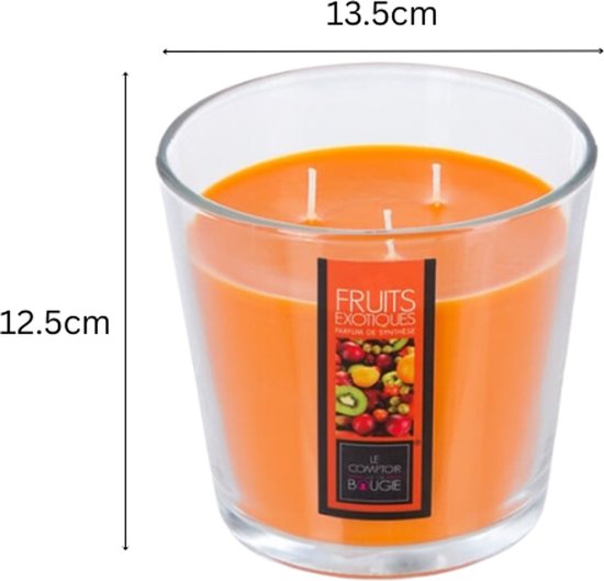 Nina Scented Candle Set - Scented Candle - Perfumed Candle - Large Scented Candle in Glass Jar - Exotic Fruits - Rose - Citronella - Scented Candle - 500 g - 13.5 x 12.5 cm - Transparent