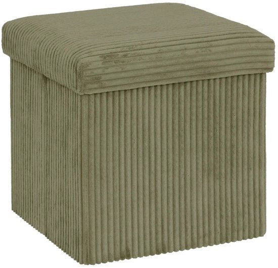 Atmosphera Essestial Ribcord Ottoman / Pouffe - foldable - green - MDF / polyester - 38 cm - with storage - extra seating
