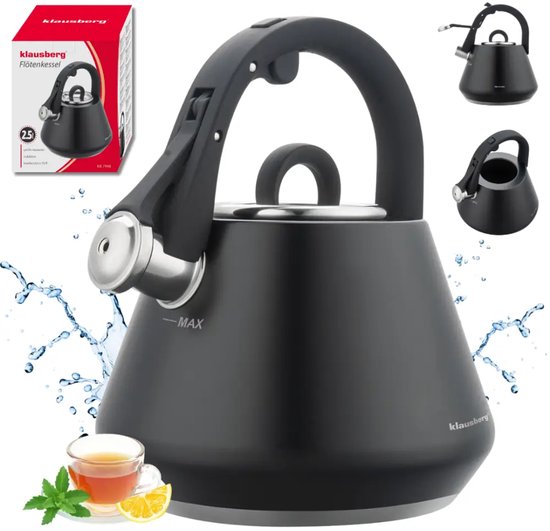 Klausberg 7948 - Whistling kettle - 2.5 litres - Stainless steel - black