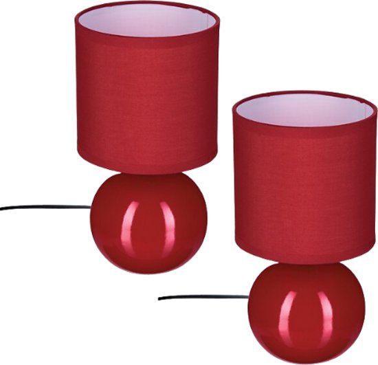 Timéo bol tafellamp rood, set van 2 – keramiek, 25 cm hoog