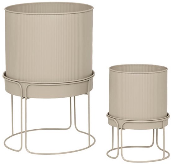 Aze Planter Set - 2 Pieces - Modern Plant Stand - Metal Flower Pots on Stand - Tall Indoor Plant Pot - Flower Pot Set with Drainage - Ø30 x 44.3 cm - Beige
