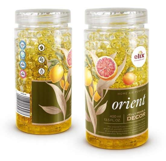 Elix - Jelly Pearls Geurparels - Luchtverfrisser - Gel Air Freshener - voor Interieur & Auto - Geurkorrels met Essentiële Oliën - Langdurige - 400ml - Orient