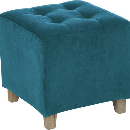 Atmosphera Zit krukje/bijzet stoel/poef - hout/stof - blauw fluweel - D35 x H35 cm