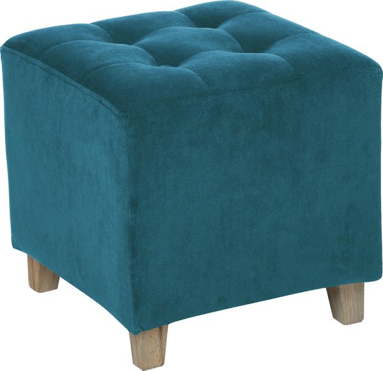 Atmosphera sitting stool/side chair/pouffe - wood/fabric - blue velvet - D35 x H35 cm