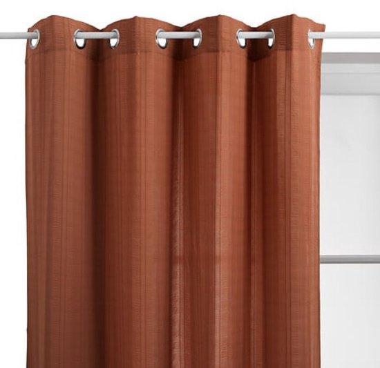 Gordijn - Vitrage - Luchtig Gordijn - Geplooid Strepenpatroon - Raamdecoratie voor Binnen - Polyester - 140 x 240 cm - Terracotta