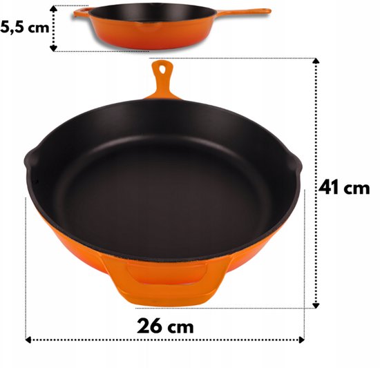Hage - Cast Iron Frying Pan - Enameled Skillet - Induction, Gas, Electric & Ceramic - Oven Safe - Even Heat Distribution - Durable Frying Pan for 2-4 People - Ø26 cm - Orange