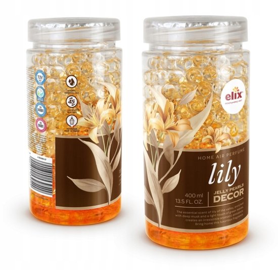 Elix - Jelly Pearls Scented Beads - Air Freshener - Gel Air Freshener - for Interior & Car - Fragrance Beads with Essential Oils - Long-lasting - 400 ml - Lily