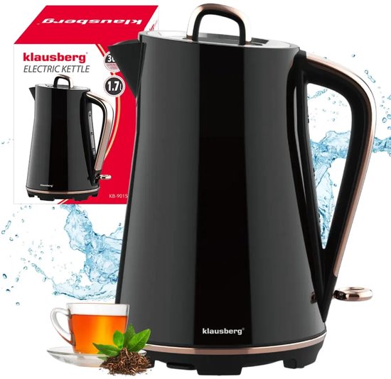 Klausberg elektrische waterkoker 1,7 liter – RVS, 2200 W, zwart met chroom – foto 4