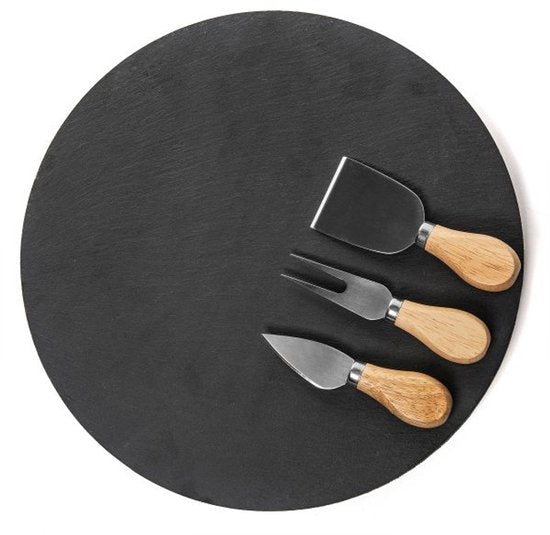 Homla - B2STONE Rotating Serving Tray with Knife - Slate Cheese Board - Rotating Tapas Plate - Luxury Cheese Serving Board - Appetizer Board - Snack Platter with Rotating System - Ø30 cm - Black