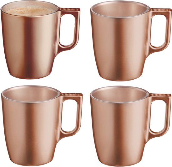 Luminarc koffiemokken Monaco – set van 4 glazen mokken, caramelbruin, 250 ml
