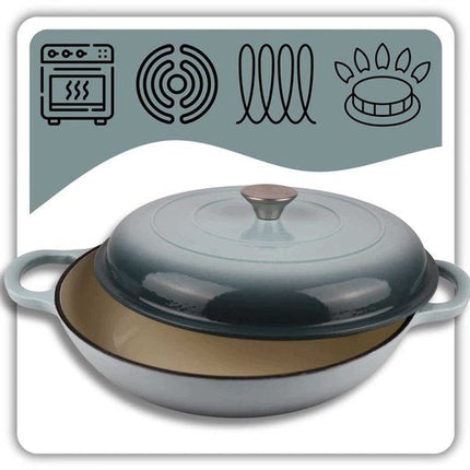 Hage - Braadpan - Lage Gietijzeren Braadpan met Deksel - Geëmailleerd - Oven & Inductie Geschikt - Voor Braden, Stoven en Ovenschotels - 3 Liters - 40.5 x 30 x 10.5 cm - Mintgroen
