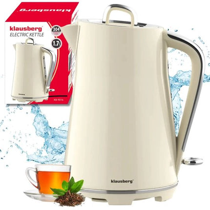 Klausberg - Waterkoker - Elektrische Waterkoker - Thee & Koffie Koker - Grote Waterkoker Snelkoker - Keuken Waterkoker Modern - 1.7L - RVS - 2200W - Crème